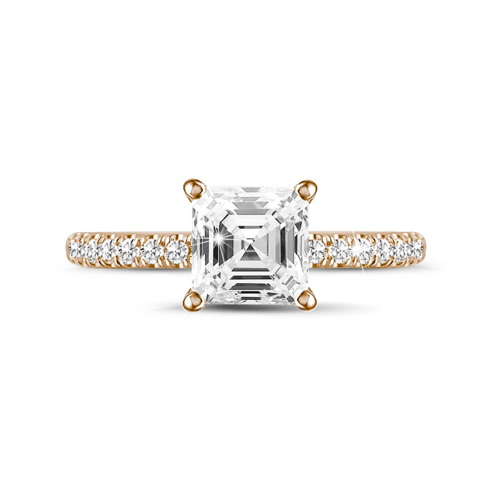 0.70캐럿 솔리테어 링, 레드 골드, 아셔 컷 다이아몬드와 히든 헤일로 세팅 