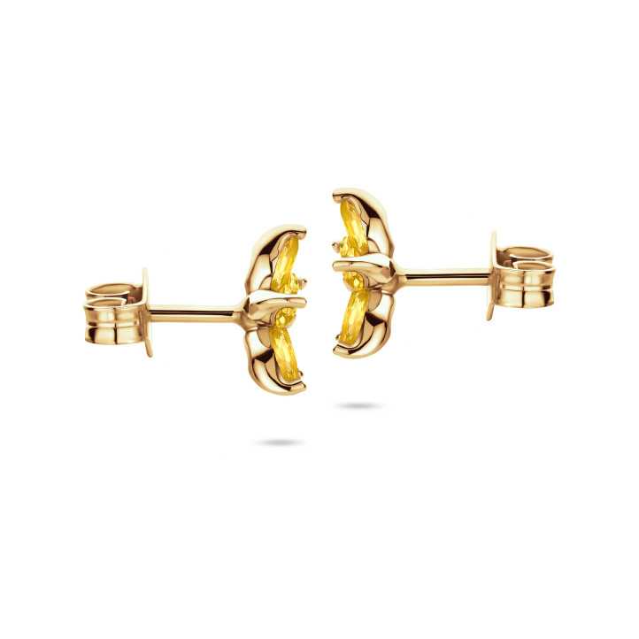 옐로우 골드 마르퀴즈 컷 옐로우 사파이어 꽃잎이 세팅된 Flowers 이어링