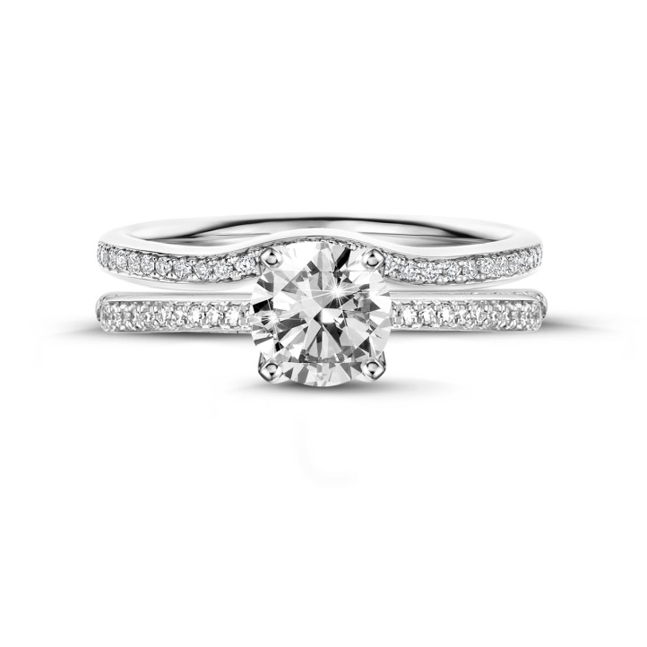 0.90캐럿 솔리테어 링, 화이트 골드, 사이드 다이아몬드 세팅