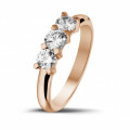 0.75 carat trilogy ring in red gold with round diamonds