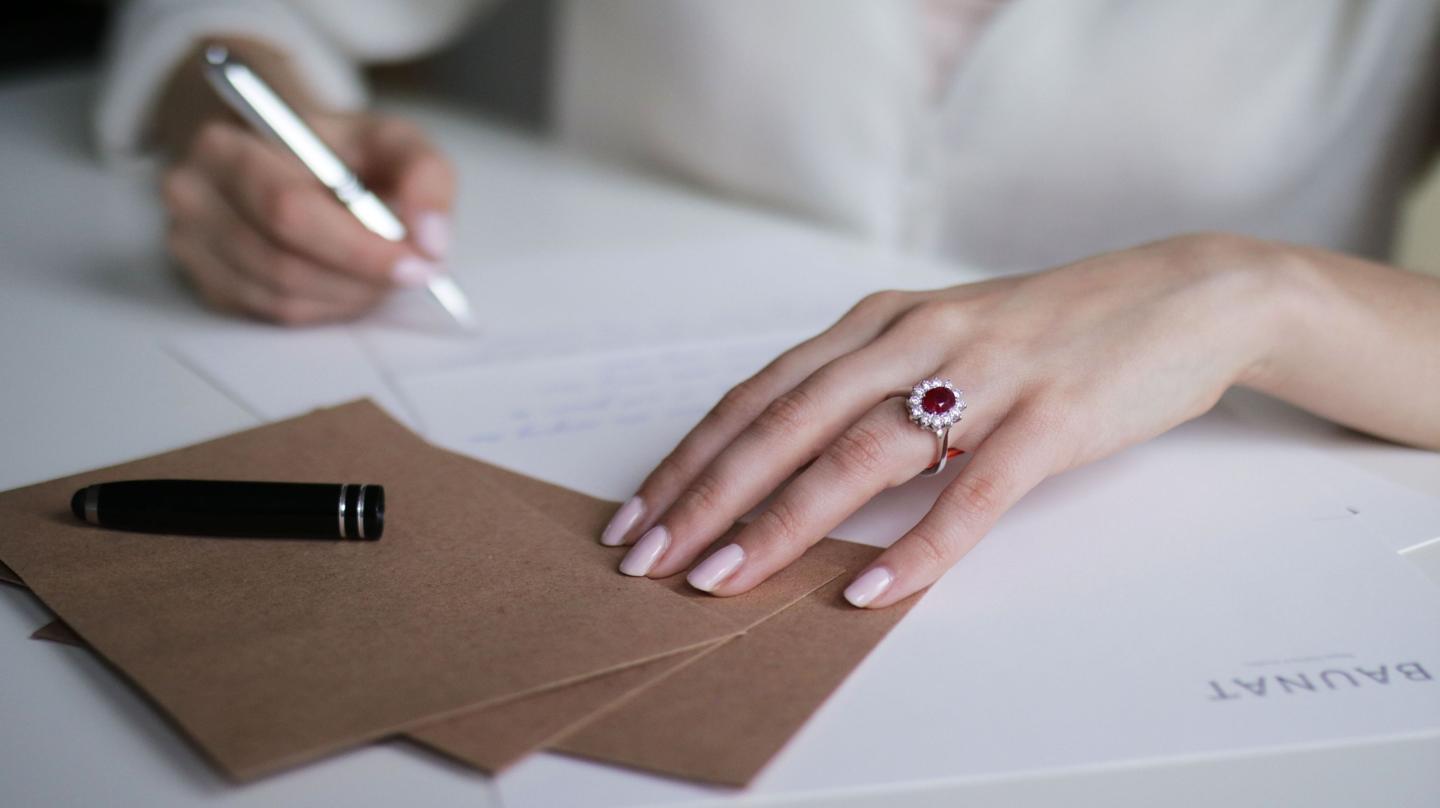 De entourage ring met een rode robijn. - BAUNAT