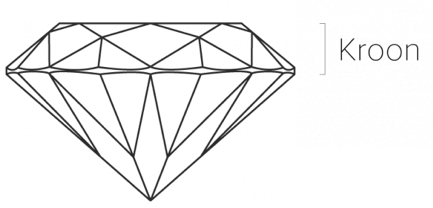 tekening met de kroon van een diamant, bestaande uit de facetten van de sterbezel en de gordel