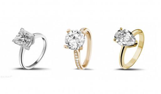 Three diamond engagement rings from the BAUNAT collection priced between €25,000 and €50,000.