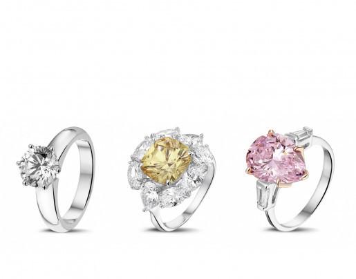 Three diamond engagement rings from the BAUNAT collection priced above €50,000.