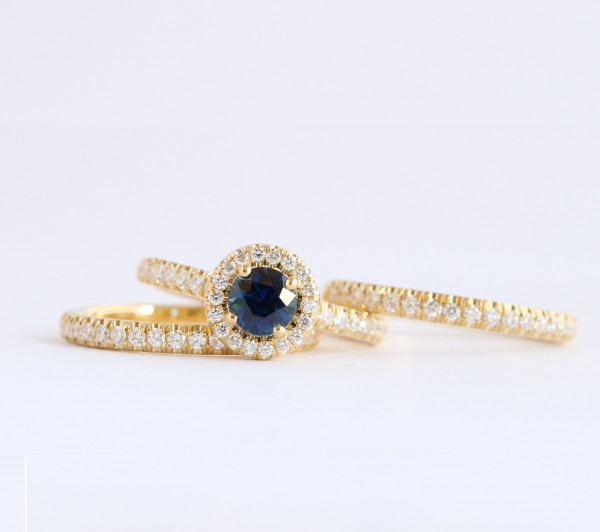 yellow gold sapphire engagement ring with side diamonds