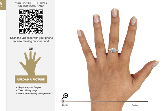 Strumento online per la prova 3D di un anello di fidanzamento sul sito web di BAUNAT, che offre una visione a 360 gradi.