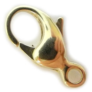 Gold-plated hook featuring a small hole, designed as a carabiner clasp for secure attachment