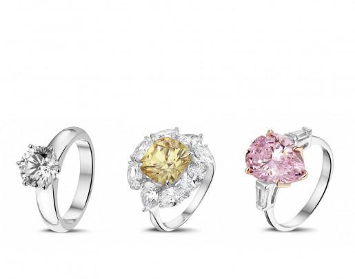 Three diamond engagement rings from the BAUNAT collection priced above €50,000.