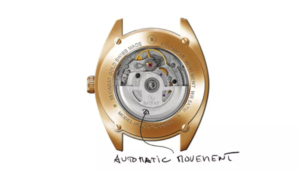 The internal mechanism of a BAUNAT quartz watch