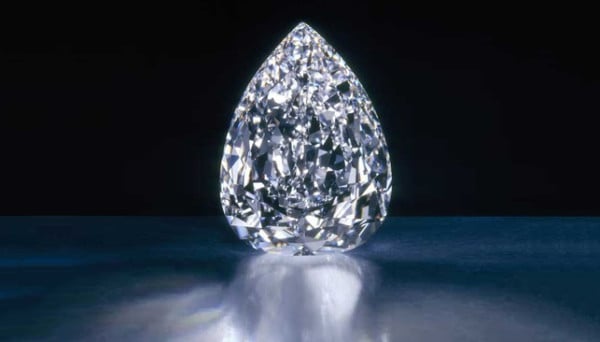 The  pear-shaped Millennium Star diamond, the largest ever found, being part of The De Beers Millennium collection