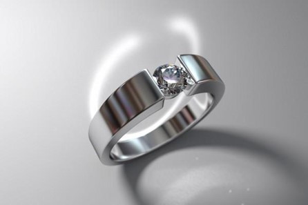 A diamond ring in a floating tension setting clasping the diamond securely, creating a visual masterpiece
