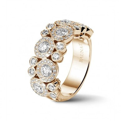 a 1.80 carat alliance ring in red gold, featuring round brilliant cut diamonds, showcasing creativity and sophistication.