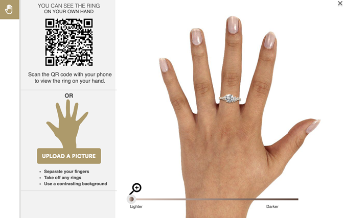 online 3D ring fitting tool of an engagement ring on the BAUNAT website, offering a 360 view