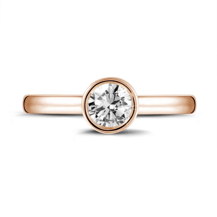 0.90 karat yuvarlak pırlantalı kırmızı altın tektaş yüzük