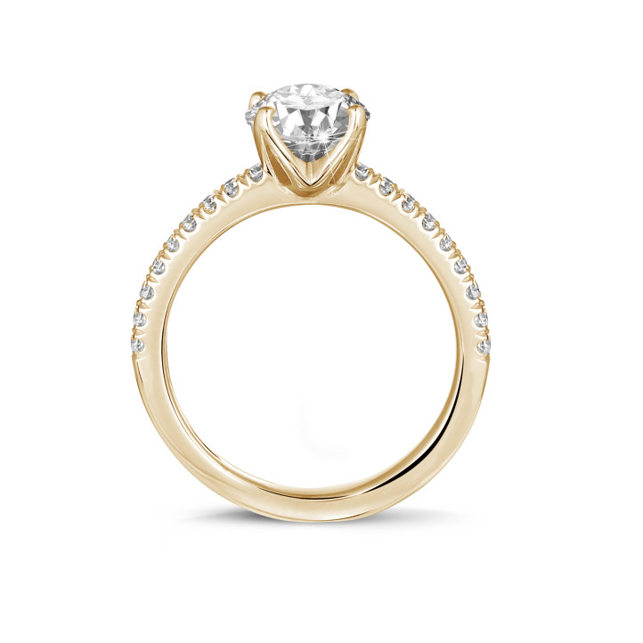 0.70 karat yan pırlantalı sarı altın tektaş yüzük