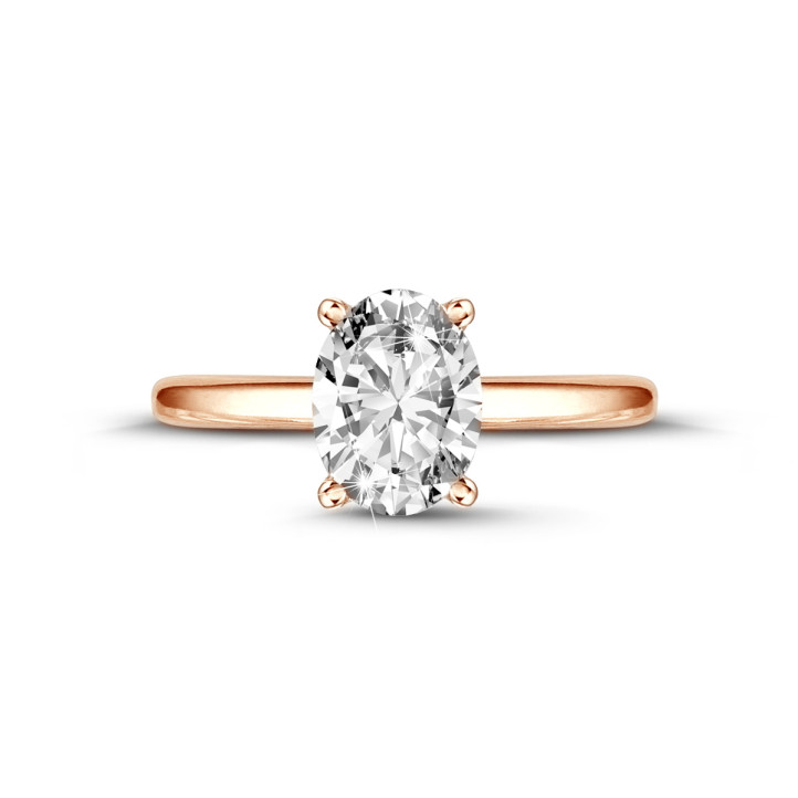 2.00Ct kırmızı altın oval pırlantalı tektaş yüzük
