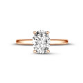 2.00Ct kırmızı altın oval pırlantalı tektaş yüzük