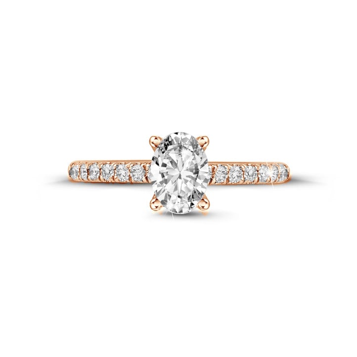 1.20Ct kırmızı altın oval pırlantalı tektaş yüzük