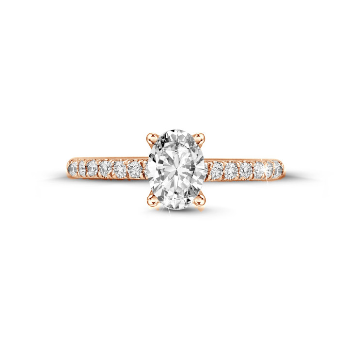 2.00Ct kırmızı altın oval pırlantalı tektaş yüzük