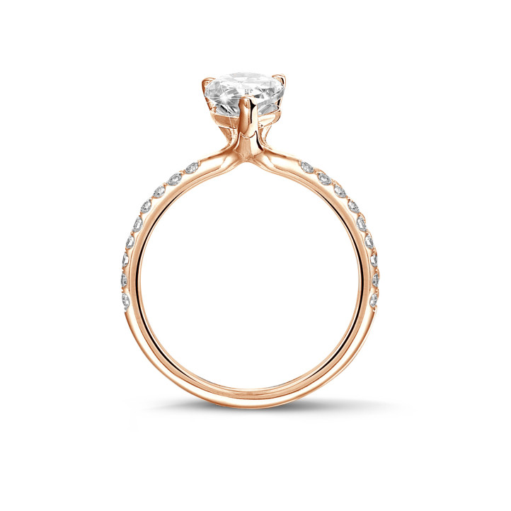 1.00Ct armut pırlantalı kırmızı altın tektaş yüzük