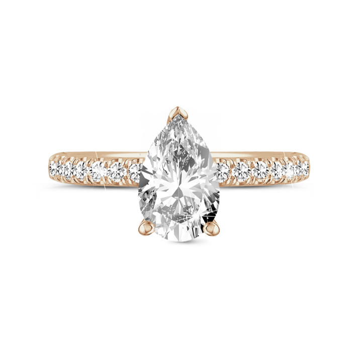 1.00Ct armut pırlantalı kırmızı altın tektaş yüzük