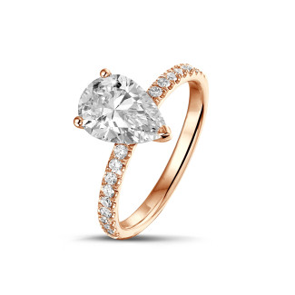 Yüzükler - 2.00Ct armut pırlantalı kırmızı altın tektaş yüzük