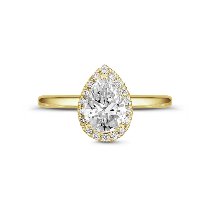 1.50Ct armut pırlantalı sarı altın halo yüzük