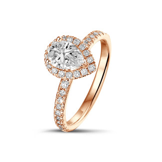 0.70Ct armut pırlantalı kırmızı altın halo yüzük