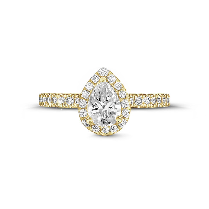 1.00Ct armut pırlantalı sarı altın halo yüzük