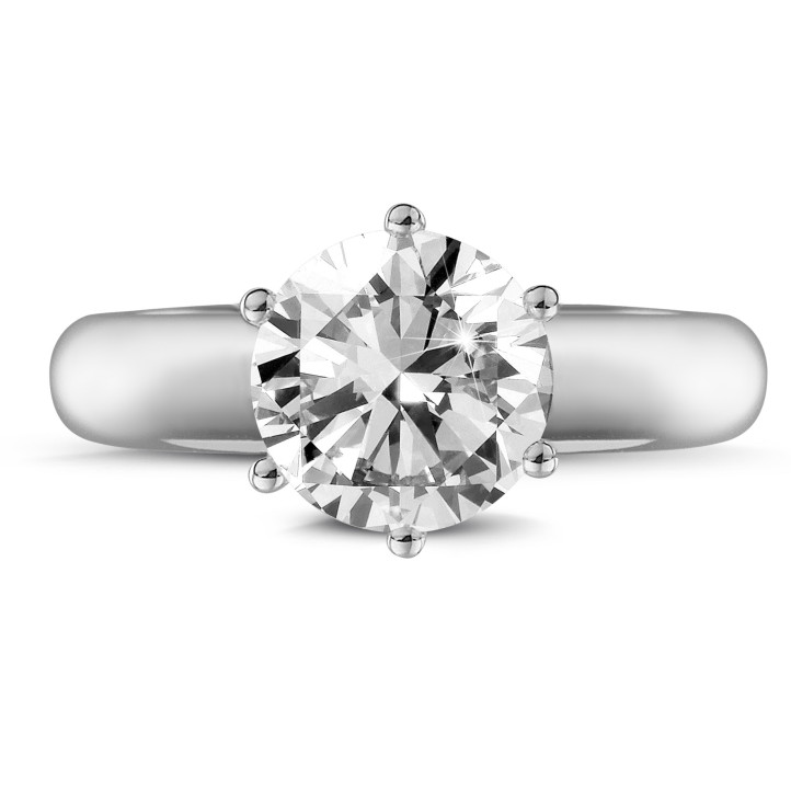 2.00 karat beyaz altın, altı çatallı tektaş yüzük ve olağanüstü kalitede pırlanta (D-IF-EX-None fluorescence-GIA sertifikası)