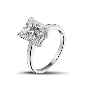 3.00 karat beyaz altın, olağanüstü kalitede prenses pırlantalı tektaş yüzük (D-IF-EX-None fluorescence-GIA sertifikalı)