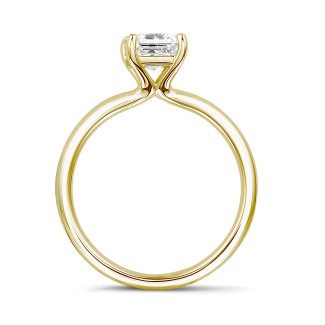 Süslü şekilli mücevherler - 1.00 karat asscher kesim pırlantalı sarı altın tektaş yüzük