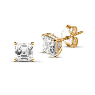 2.00 karat asscher kesim pırlantalı kırmızı altın tektaş küpe