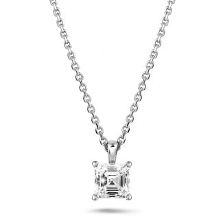 Süslü şekilli mücevherler - 1.00 karat asscher kesim pırlantalı beyaz altın tektaş kolye ucu