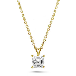 Kolyeler - 1.00 karat asscher kesim pırlantalı sarı altın tektaş kolye ucu