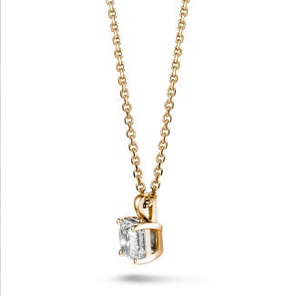 Kolyeler - 1.00 karat asscher kesim pırlantalı kırmızı altın tektaş kolye ucu