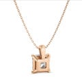 1.00 karat asscher kesim pırlantalı kırmızı altın tektaş kolye ucu