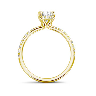 Süslü şekilli mücevherler - 2.00Ct sarı altın, oval pırlanta ve gizli haleli tektaş yüzük