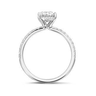 Nişanlılık - 1.00 karat beyaz altından gizli haleli tektaş pırlanta yüzük