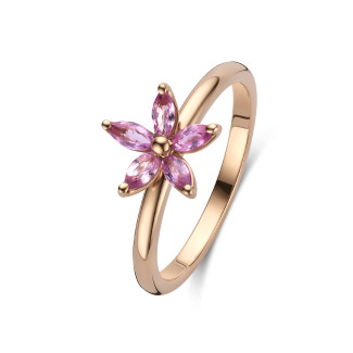 Yüzükler - Markiz Kesim Pembe Safir Yapraklı Flowers Yüzük