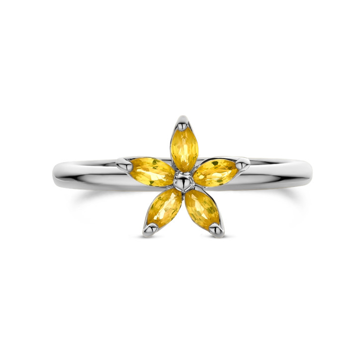 Markiz Kesim Sarı Safir Yapraklı Flowers Yüzük