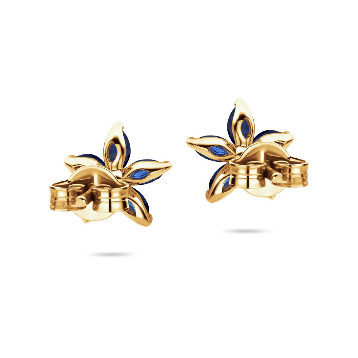 Sarı Altından Markiz Kesim Mavi Safir Yapraklı Flowers Küpe