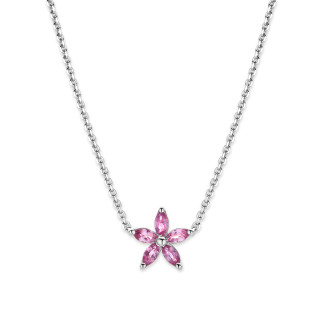 Beyaz Altından Markiz Kesim Pembe Safir Yapraklı Flowers Kolye