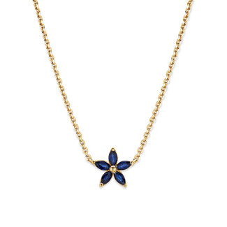 Sarı Altından Markiz Kesim Mavi Safir Yapraklı Flowers Kolye