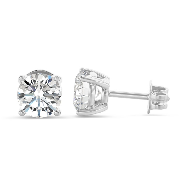 2.00 karat beyaz altın yuvarlak pırlantalı tektaş küpe