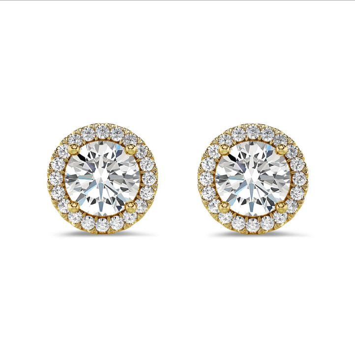 2.00 karat sarı altın pırlanta halo küpe