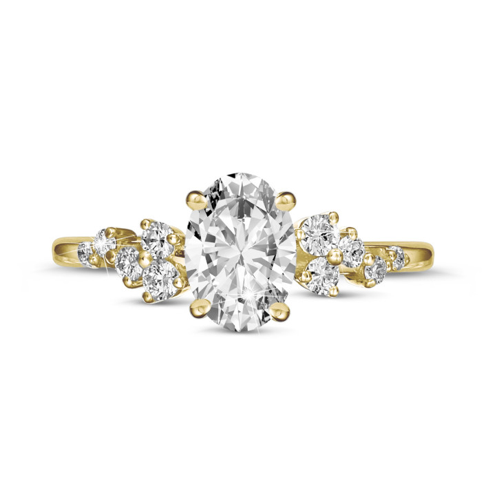 1.50 karat oval pırlantalı sarı altın tektaş küme yüzük