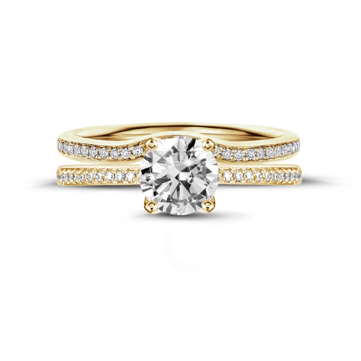 2.00 karat yanları pırlantalı sarı altın tektaş yüzük