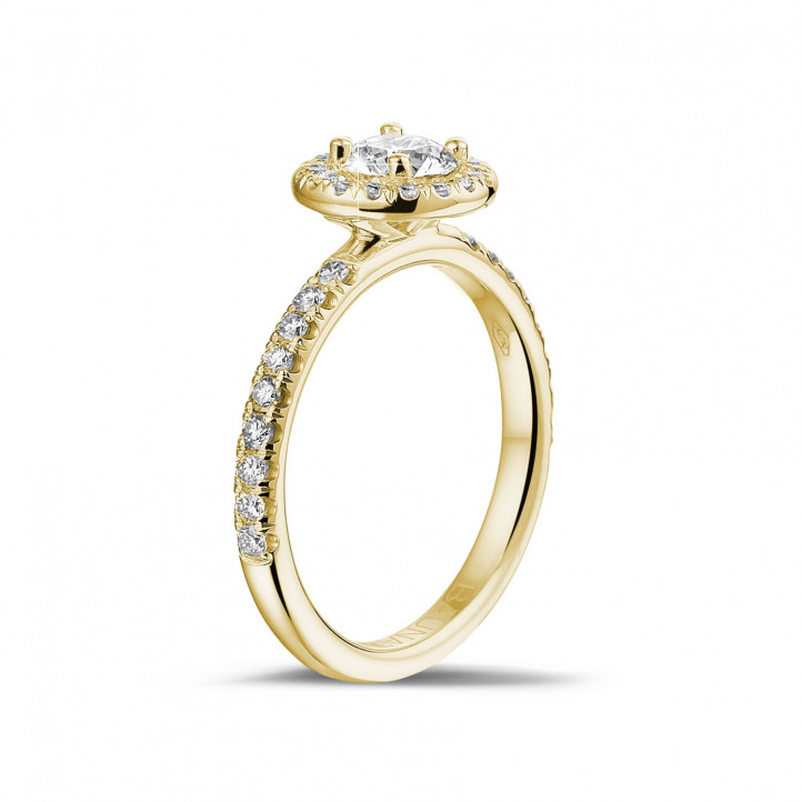 0.50 karat yuvarlak pırlantalı sarı altın tektaş Halo yüzük
