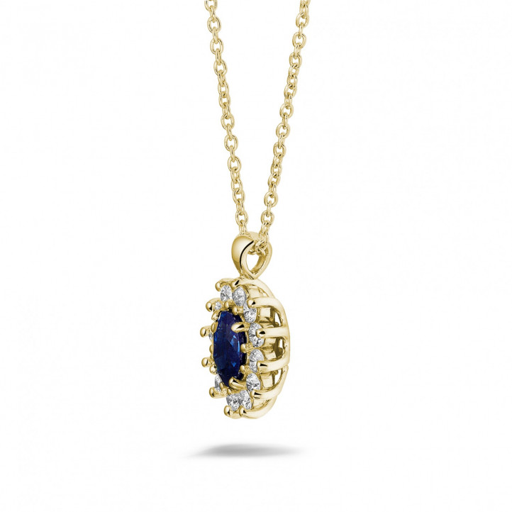 Oval safir ve yuvarlak pırlantalı sarı altın Entourage kolye ucu